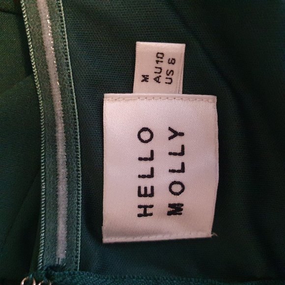 NWOT HELLO MOLLY Cocktail midi pencil dress S 10 shoulder teal  ruffle split - Picture 9 of 11